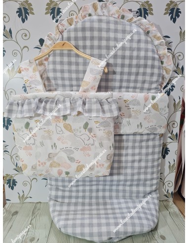 Pack Bolso y Saco Universal Vichy Gris Cuadros-M Combi Elefantes