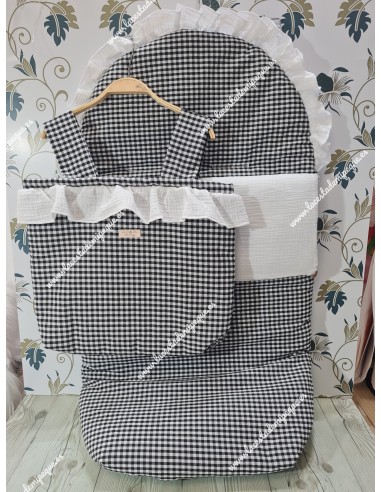 Pack Bolso y Saco Universal Vichy Negro Cuadros-P Bambula Blanca