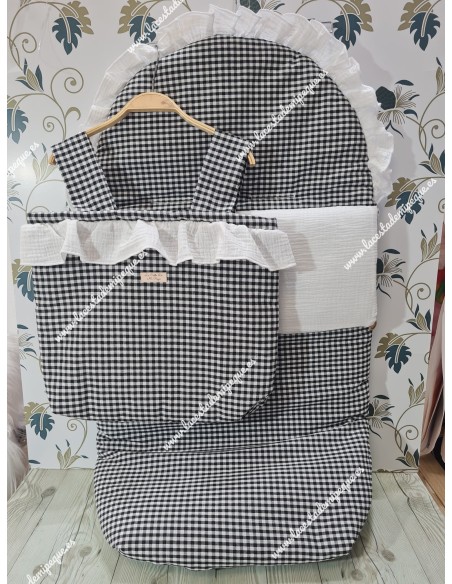 Pack Bolso y Saco Universal Vichy Negro Cuadros-P Bambula Blanca