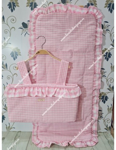 Bolso y Funda Universal Vichy Rosa Pequeño Combi Volante