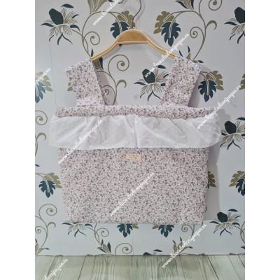 Bolso Pocket Cremallera Flores Morado y Gris Volante...