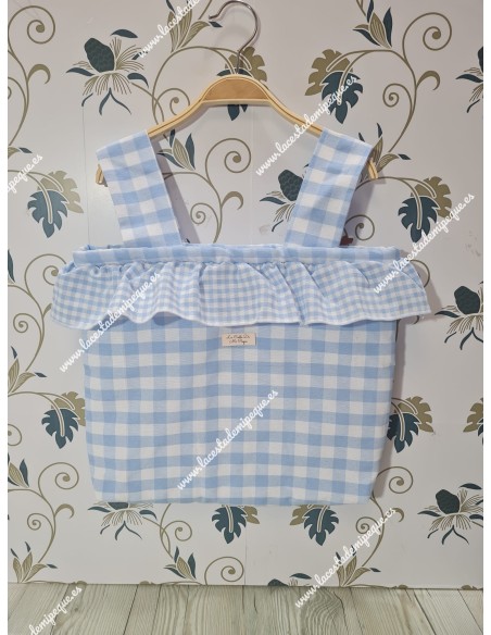 Bolso Pocket Vichy Celeste Mediano Combi Volantito