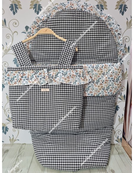 Pack Bolso y Saco Universal Vichy Negro Cuadros-P Combi Flores Otoñales Celeste