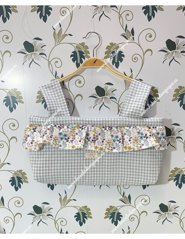 Bolso Minibag Vichy Gris Cuadros-P Volantito Flores Otoñales Rosa