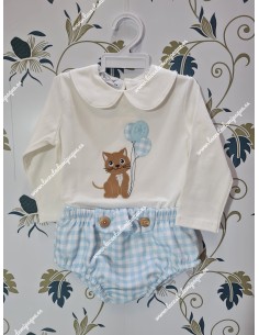 Conjunto Pololo Gatito Vichy Celeste