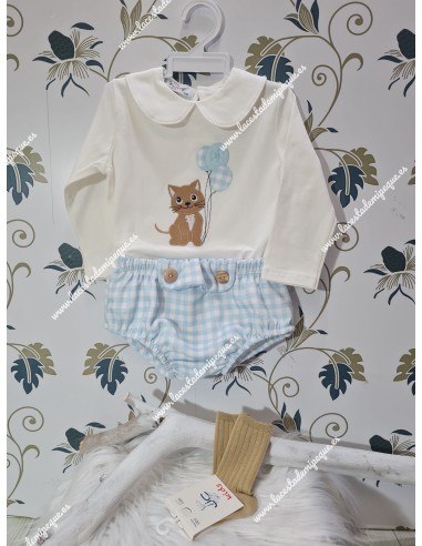 Conjunto Pololo Gatito Vichy Celeste