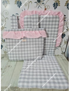 Bolso y Funda Universal Vichy Gris Mediano Combi Rosa Pequeño