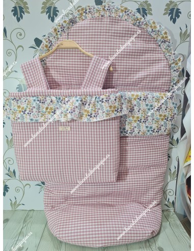 Pack Bolso y Saco Universal Vichy Maquillaje Cuadros-P Combi Flores Otoñales Rosa