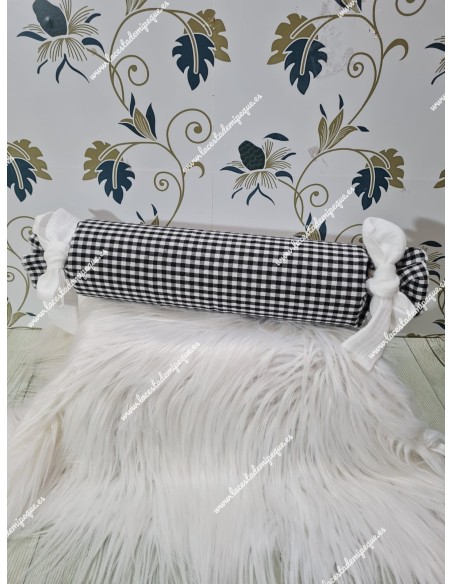 Pack Bolso, Cubrecapazo, Cojín y Saco Vichy Negro Cuadros-P Combi Bambula