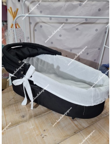 Pack Bolso, Cubrecapazo, Cojín y Saco Vichy Negro Cuadros-P Combi Bambula