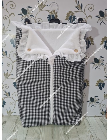 Pack Bolso, Cubrecapazo, Cojín y Saco Vichy Negro Cuadros-P Combi Bambula