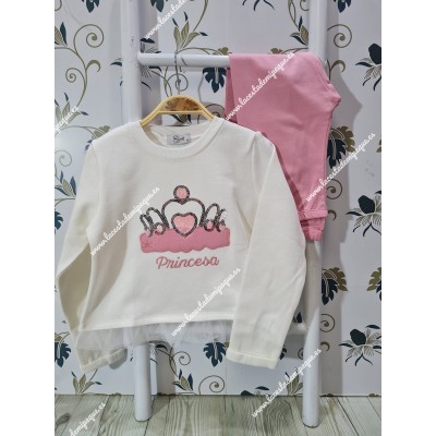 Conjunto Sudadera y Leggings Princesa Blanco-Rosa