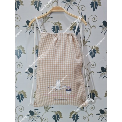 Mochila Tipo Talega Vichy Beige Cuadros-P