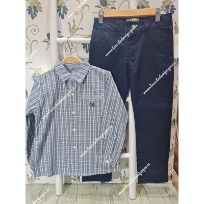 Conjunto Pantalón Chino Marino y Camisa Azul Cuadros