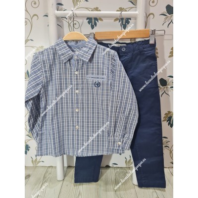 Conjunto Pantalón Chino Marino y Camisa Azul Cuadros