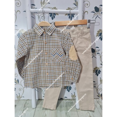 Conjunto Pantalón Chino Beige y Camisa Cuadros Chocolate