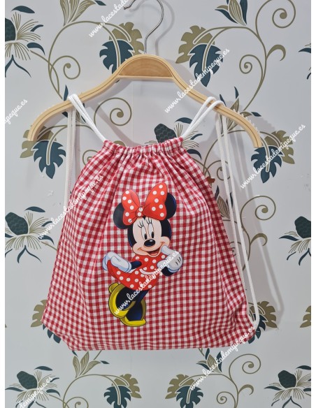 Mochila Tipo Talega Vichy Rojo Cuadros-P Minnie