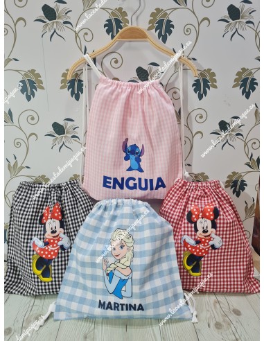 Mochila Tipo Talega Vichy Rojo Cuadros-P Minnie