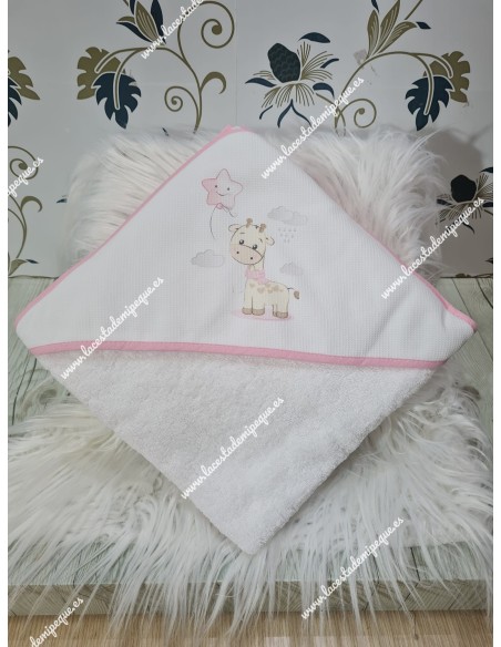 Toalla Capa de Baño Jirafa Rosa Fondo Blanco