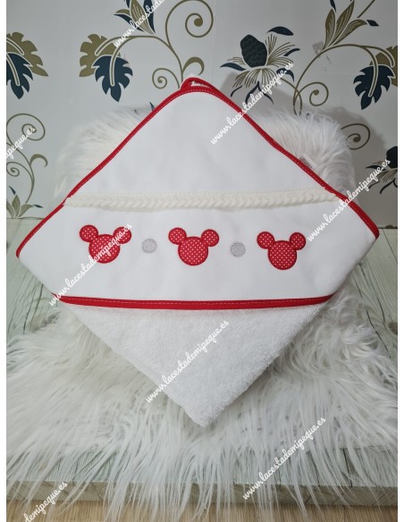 Toalla Capa de Baño Caritas Rojo Fondo Blanco
