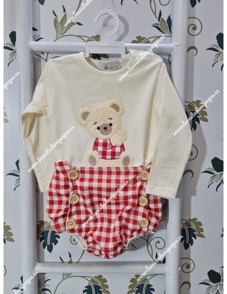 Conjunto Pololo Osito Vichy Rojo
