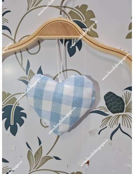 Colgante Corazón Vichy Celeste Cuadros-M Para Bolsos