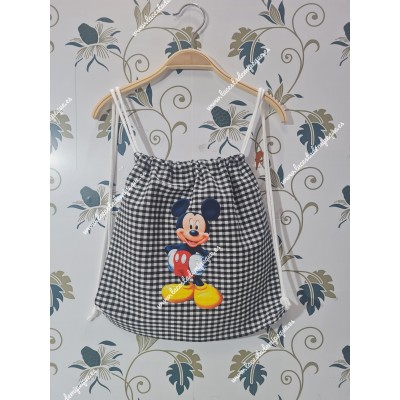 Mochila Tipo Talega Vichy Negro Cuadros-P Mickey