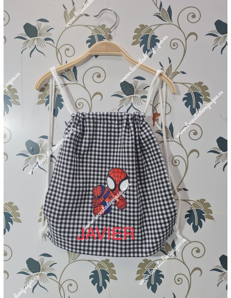 Mochila Tipo Talega Vichy Marino Cuadros-P Spiderman