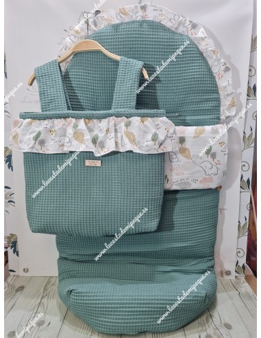 Pack Bolso y Saco Universal Waffle Verde Jade Combi Elefantes