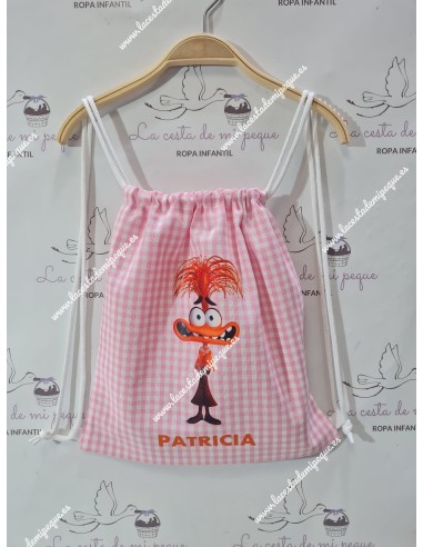 Mochila Tipo Talega Vichy Rosa Cuadros-P Ansiedad-Del Revés