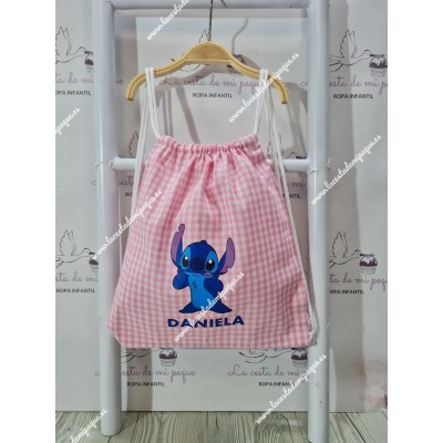 Mochila Tipo Talega Vichy Rosa Cuadros-P Stitch