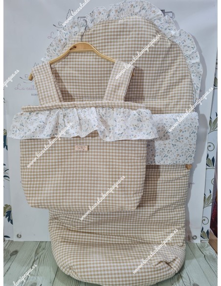 Pack Bolso y Saco Universal Vichy Beige Cuadros-P Combi Flores Camel