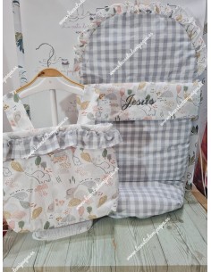 Pack Bolso y Saco Universal Vichy Gris Cuadros-M Combi Elefantes 2