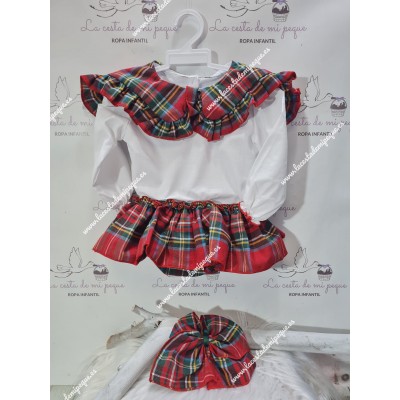 Conjunto Blusa y Faldita Cuadro Escocés Rojo  “Hecho a Mano”