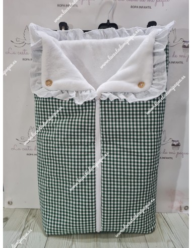 Saco Universal Capazo Vichy Verde botella Cuadro-P interior de Coralina y Volante Plumeti
