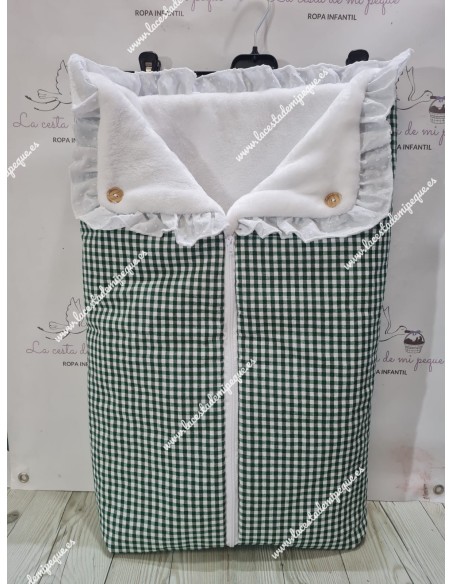 Saco Universal Capazo Vichy Verde botella Cuadro-P interior de Coralina y Volante Plumeti