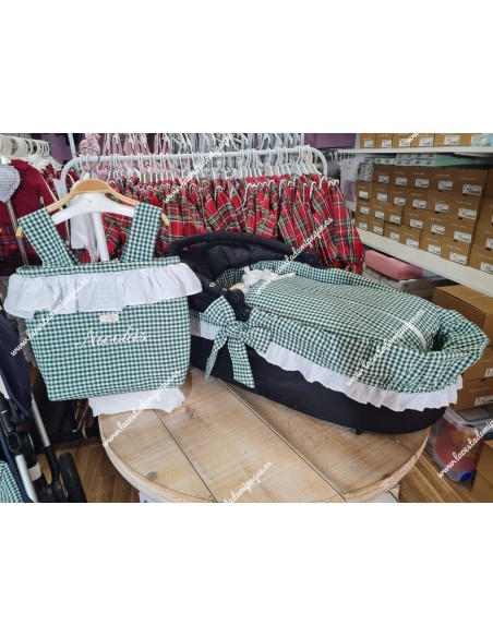 Bolso Pocket Cremallera Vichy Verde Botella Cuadros-P Volante Plumeti