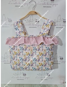 Bolso Pocket Cremallera Flores Otoñales Rosa Volante Vichy Maquillaje-P