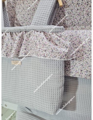 Pack Bolso y Saco Universal Waffle Gris Combi Flores Morado y Gris
