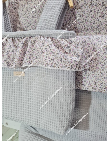 Pack Bolso y Saco Universal Waffle Gris Combi Flores Morado y Gris