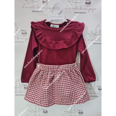 Conjunto Camiseta y Falda Vichy Burdeos Cuadros-P