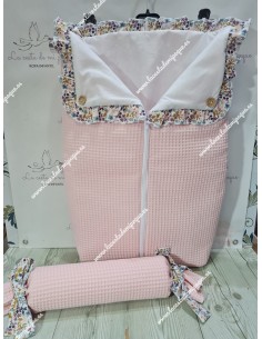 Saco Universal Capazo Waffle Rosa Volante Flores Otoñales Rosa 2