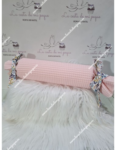 Cojín antivuelco o caramelo Waffle Rosa Lazo Flores Otoñales Rosa