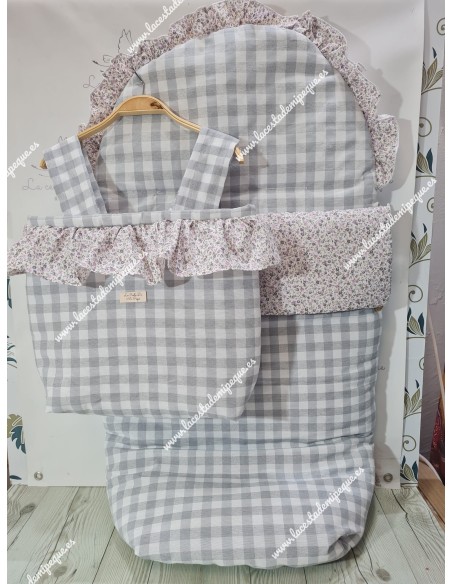 Pack Bolso y Saco Universal Vichy Gris Cuadros-M Combi Flores Morado y Gris