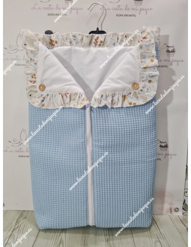 Saco Universal Capazo Waffle Azul con  Volante Koalas
