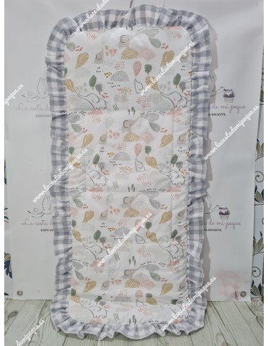 Funda Universal Elefantes con Volante alrededor en vichy gris cuadro mediano