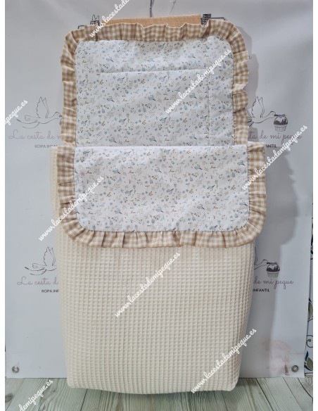Saco Capazo Desmontable Waffle Beige, Flores Camel y Vichy Beige-P