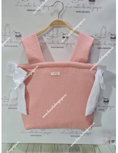 Bolso Pocket Cremallera Bambula Rosa Lazos Plumeti Blanco