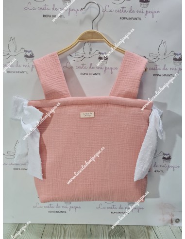 Bolso Pocket Cremallera Bambula Rosa Lazos Plumeti Blanco