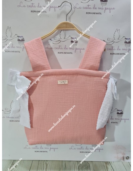 Bolso Pocket Cremallera Bambula Rosa Lazos Plumeti Blanco